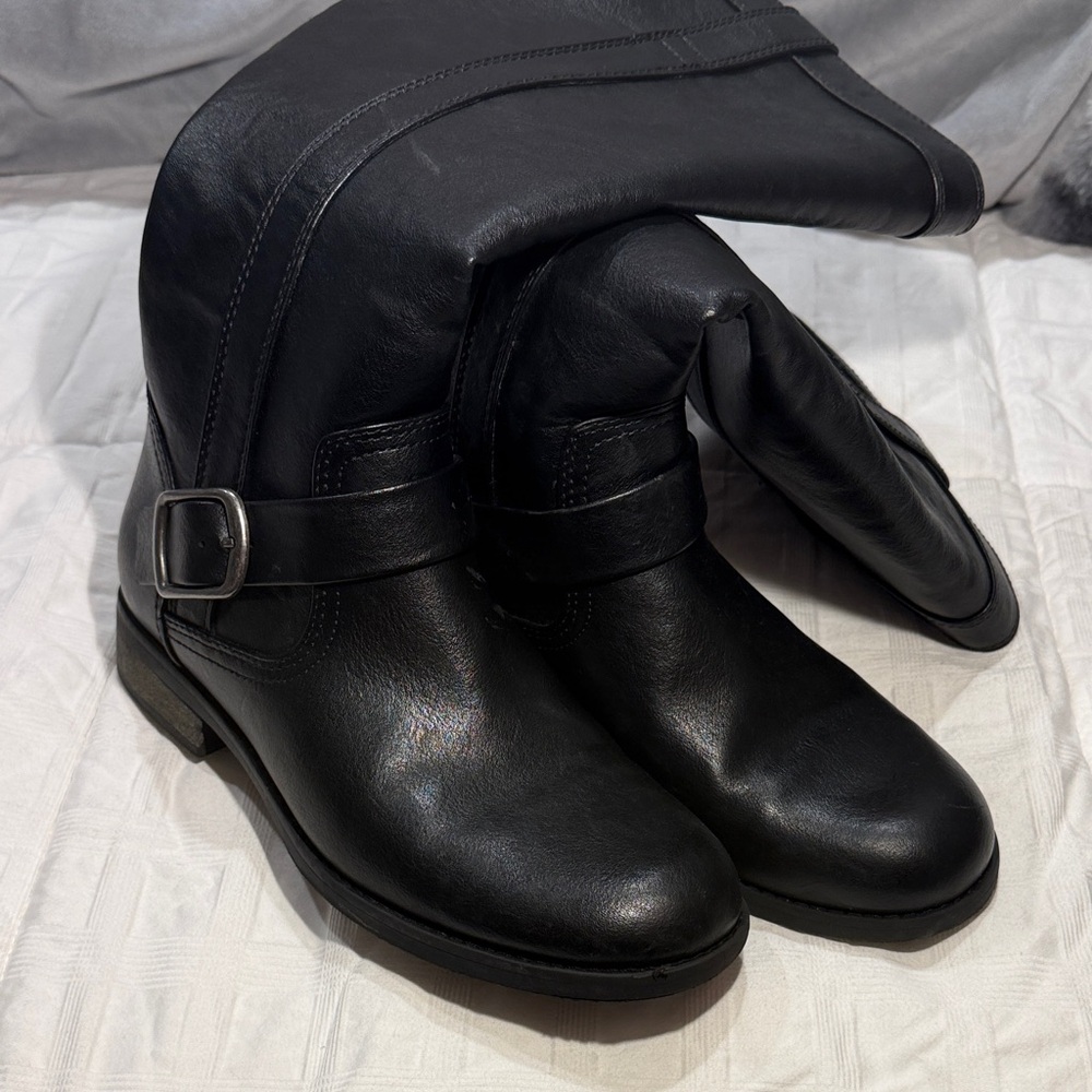 Women’s Black Leather Buckle Ankle Boots